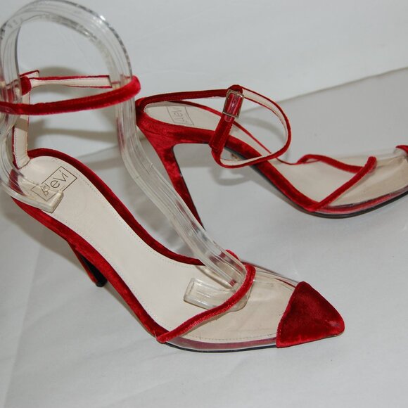 37/US7❤️ ITALY ALEVI MILANO PVC & Red Velvet Leather High Heels Sandals - Picture 3 of 7